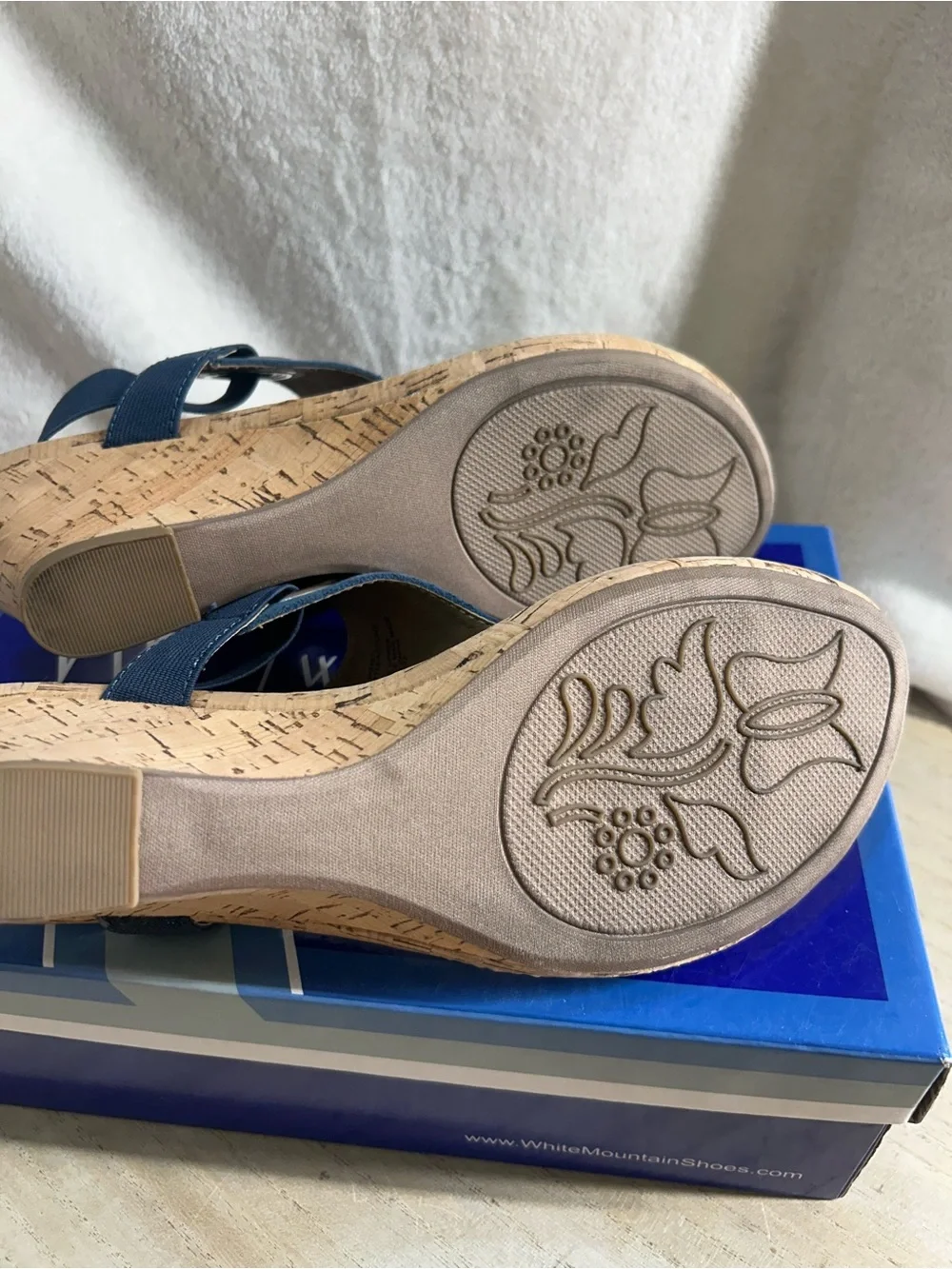 White Mountain Blue Jeweled Cork Wedge Sandals